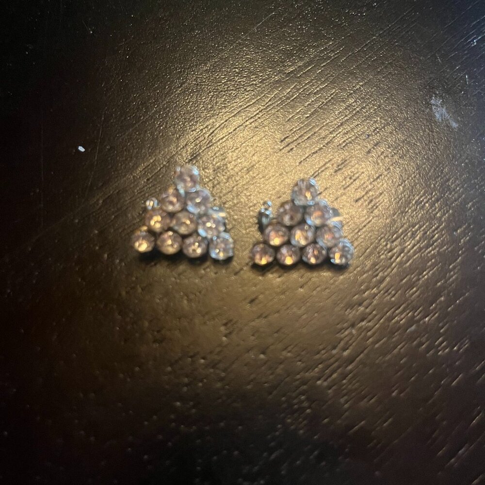 Vintage Pair of Dainty Triangle Shape Brooch Pin Rhinestone